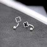 color: Four-leaf clover stud earrings-large / Style: Silver