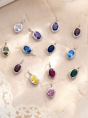 S925 sterling silver twelve birthday stone diy jewelry pendant can be stacked to wear color zirconium all-match necklace