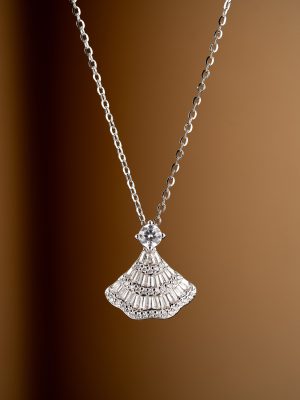 S925 Sterling Silver Flash Full Diamond Princess Skirt Pendulum Necklace Women's Design High-grade Light Luxury Thousand Gold Luxury Clavicle Chain