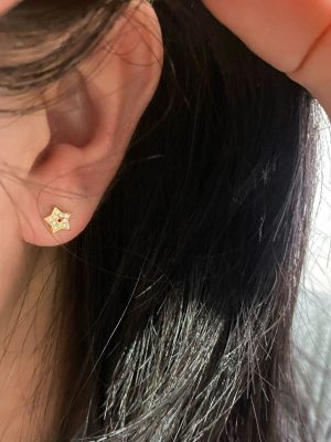S925 Sterling Silver Plated 18K Gold Diamond Hollow Star Earrings Women's Ins Style High-grade Fresh Five-pointed Star Earrings