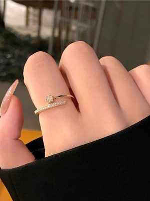 S925 Sterling Silver Plated 14K Gold Flash Diamond Ring Women's Ins Design Light Luxury Premium Finger Ring Open Ring Ouni Na