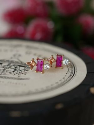 S925 Sterling Silver Plated 18k Gold Candy mini Japanese Small and Exquisite Red Sugar Commuter All-match Earrings HME