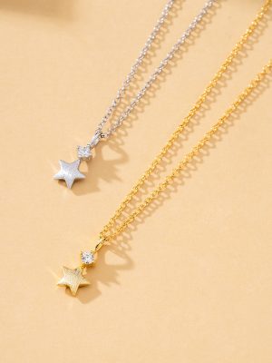 S925 Sterling Silver Korean Style Zirconium Brushed Star Necklace Women's Design Simple High-end Ins Style Clavicle Chain