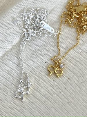 S925 Sterling Silver Plated 18K Gold High-end Light Luxury Design Bow Simple Retro Ins Style Clavicle Chain