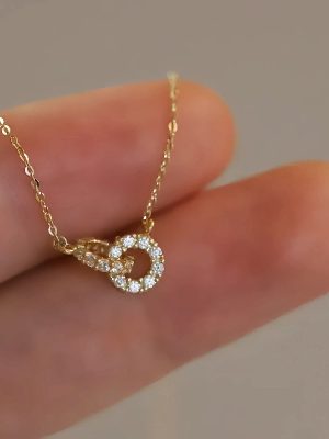 S925 sterling silver plated 14K gold ring interlocking double ring necklace women's fashion all-match light luxury high-end ins clavicle chain