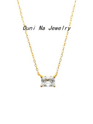 S925 Sterling Silver Gold Plated Four Claw Square Diamond Necklace Women's Light Luxury Advanced Simple Clavicle Chain Ouni Na