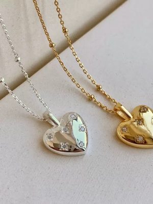 S925 Sterling Silver Plated 18K Gold Edition ins Cold Wind Light Luxury Love Heart Necklace Sweet All-match Heart Collarbone Chain