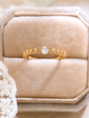 S925 Sterling Silver Japanese Lace Natural Moonstone Ring Women's Light Luxury Exquisite Finger Ring Commuter Versatile Jewelry