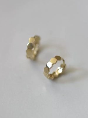 Korean-style Premium All-body 925 Silver Plated 18K Gold Geometric Cut Honeycomb Earrings Light Luxury Design