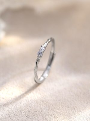 S925 Sterling Silver Zircon Plain Ring Twist Ring Women's Light Luxury Simple Fashion Finger Ring Design Adjusting Ring