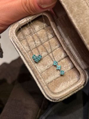 One Two-Wearing S925 Sterling Silver Gold Plated Paraiba Love Necklace Female Four-leaf Clover Blue Floral Clavicle Chain HME