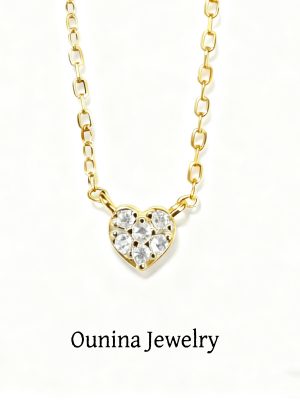 S925 Sterling Silver Plated 14K Gold Super Mini Diamond-encrusted Love All-match Shiny Collarbone Chain Ultra-fine Simple Necklace Ouni Na