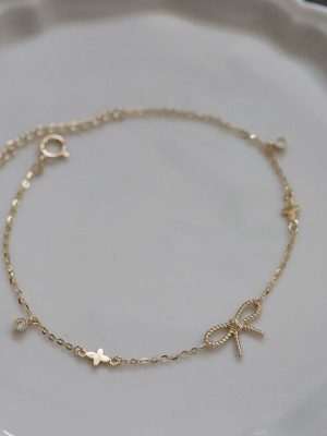 925 Sterling Silver Plated 14K Gold Bracelet Twist Bow Four-leaf Simple Elegant Exquisite Light Luxury Design All-match