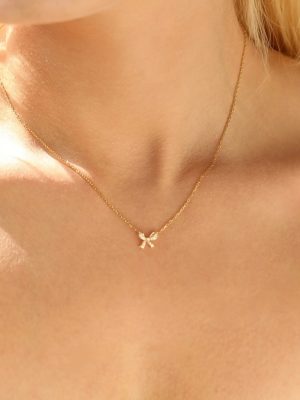 S925 Sterling Silver Gold Plated Diamond Bow Necklace Women's All-match Light Luxury Exquisite Clavicle Chain Ouni Na