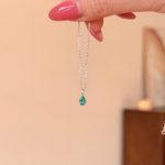 S925 Sterling Silver Platinum Plated Paraiba Color Drop-Shaped Zircon Clavicle Chain Women's Light Luxury Elegant All-Match High-Grade