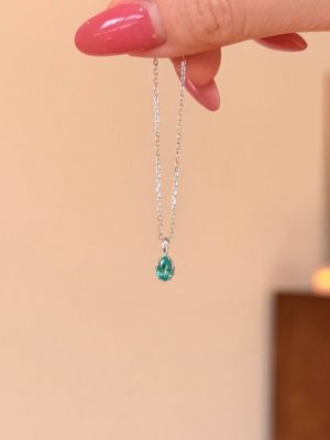 S925 Sterling Silver Platinum Plated Paraiba Color Drop-Shaped Zircon Clavicle Chain Women's Light Luxury Elegant All-Match High-Grade