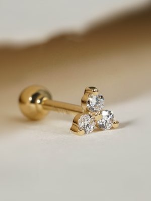 S925 Sterling Silver Plated 18K Gold Diamond Mini Flower Ear Stud Simple Screw Screw Screw Ear Bone Nail HME