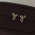 S925 Sterling Silver Plated 14K Gold Bow Refined Design Earrings Japanese Versatile Commuter Earrings Women's Ouni Na