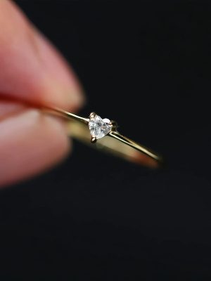 S925 Sterling Silver Plated 14K Gold Classic Single Diamond Love Ring Women's Simple Design Elegant Small Fresh Ring Tail Ring