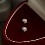 Korean Style Simple 925 Sterling Silver Plated 18K Gold Semi-round Micro Pearl-inlaid Flash Diamond Retro Style Earrings Exquisite All-match Earrings