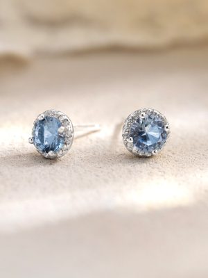 S925 Sterling Silver Blue Tip Wafer Zircon Earrings Women's Sweet Fashion Small Fresh Ear Bone Nail Exquisite Fashion Earrings