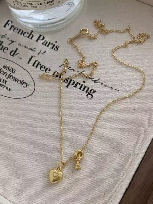 Korean Style 925 Sterling Silver Plated 18K Gold Mini Key Love Necklace Simple Elegant Exquisite Versatile Collarbone Chain