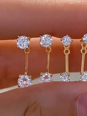 Super Flash Rear Hanging Double Diamond Earrings S925 Silver Gold Plated Small Diamond Earrings with Diamond Elegant Style Two Wear Super Fairy Sterling Silver