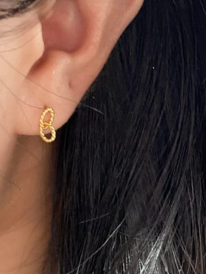 Vintage Twist Double-ring Earrings Women's Wide S925 Sterling Silver Plated 18K Gold Ins High-grade Ring Buckle Earrings Small and Exquisite