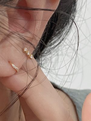 Full-body 925 silver plated 18K gold arc row drill ear ring ear buckle women's cold sleep without picking ear holes