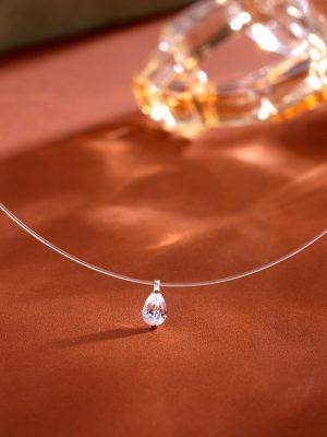 S925 Sterling Silver Moissanite Mermaid Tears Necklace Women's Water Drop Pendant Transparent Fishing Line High-grade Light Luxury Clavicle Chain