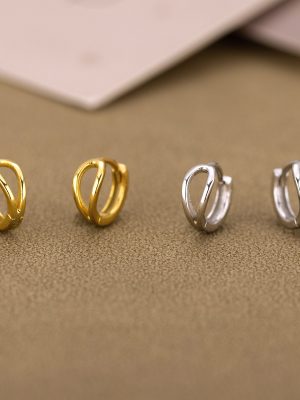 S925 Sterling Silver Interwoven Double Ring Ear Buckle Women's Korean Style Cold Style Simple Geometric Ear Ring Such Commuting All-match Earrings