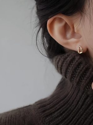 S925 Sterling Silver Plated 14k Gold Triangle Ear Women's Ear Nails Bright Earrings Simple Design Advanced Earrings