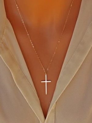 Sterling Silver Plated 14K Gold Cross Necklace Women's Collarbone Chain Pendant Simple Fashion Versatile Jewelry Ouni Na