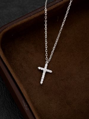 S925 sterling silver full diamond cross fashion necklace ladies Joker diamond cross chain silver jewelry wholesale