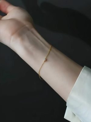 S925 Body Silver Plated 14K Gold Classic Single Diamond Mini Bracelet Women's Overlapping Versatile Design Very Simple and Fine Handpiece