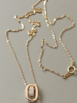 Time to go ~ S925 Silver Plated 14K Gold Necklace Women's Hollow Oval Full Zirconium Small Ring Clavicle Chain Ring Necklace HME