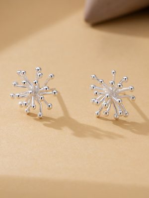 S925 Sterling Silver Korean Style Fresh and Sweet Ins Fireworks Dandelion Earrings Women's Simple and Fashionable Elegant Earrings