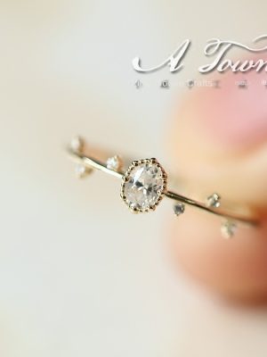 All-Body S925 Sterling Silver 14K Gold Plated Ring Women's Japanese Style Ultra-Fine All-Match Zirconium Diamond Small Branches and Leaves Branch Shape HME