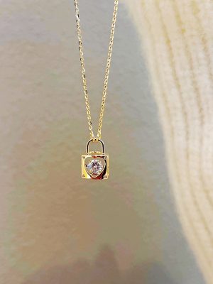 S925 Sterling Silver Plated 14K Gold Smart Love Lock Necklace Women's Light Luxury High-end Light Luxury Clavicle Chain Ouni Na