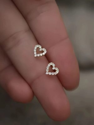 S925 Sterling Silver Plated 14K Gold Full Diamond Hollow Love Earrings Women's Classic Red Heart Simple Fashion All-match Earrings
