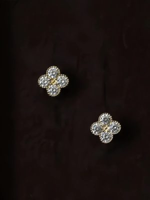 S925 sterling silver plated 14k gold cake edge four diamond small flower earrings women's design fashion all-match earrings