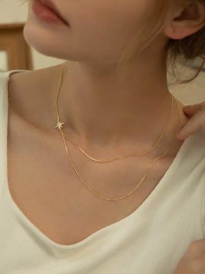 S925 Sterling Silver Double-layer Star Necklace Women's Light Luxury Design Clavicle Chain Elegant All-match Overlapping Neck Chain Ouni Na