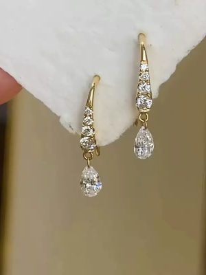 French Water Drop Zircon Tassel Ear Hook ~ S925 Sterling Silver Plated 18K Gold Super Flash Light Luxury Advanced Earrings Earrings Earrings for Women