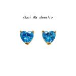 S925 Sterling Silver Plated 14K Gold Sea Blue Treasure Love Earrings Women's Ins Style All-match Light Luxury Inlay Fairy Earrings Ouni Na