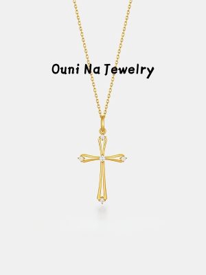 S925 Sterling Silver Plated 14K Gold Cross Diamond Necklace Women Design Clavicle Chain High Ouni Na