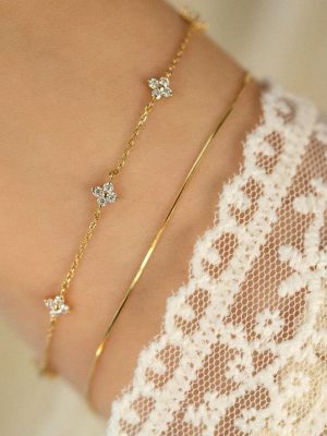 925 Silver Plated 18K Gold Four-leaf Clover Ginny Star Bracelet Zircon Light Luxury Stacked Geometric Style 2024 New Style