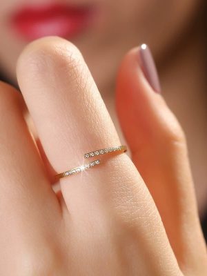 S925 Sterling Silver Plated 14K Gold Japanese Style Opening Fine Ring Women's Fashion Rai Diamond Distinctive High-grade Tail Ring Ouni Na
