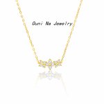 S925 Sterling Silver Plated 14K Gold Four-leaf Clover Necklace Women's Light Luxury Three Flowers Japanese and Korean High-grade Clavicle Chain Ouni Na