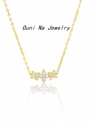 S925 Sterling Silver Plated 14K Gold Four-leaf Clover Necklace Women's Light Luxury Three Flowers Japanese and Korean High-grade Clavicle Chain Ouni Na