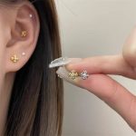 Vintage Classic Diamond-encrusted Crucible Kluo Heart Ear Nail S925 Sterling Silver Plated 18K Gold Short Rod Screw Ear Bone Nail Earrings